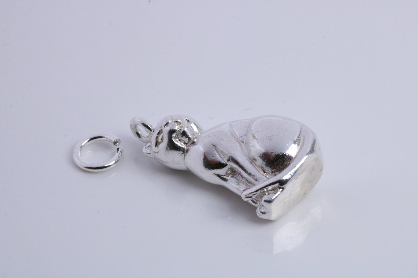 Large Sitting Cat Charm, Traditional Charm, Made from Solid 925 Grade Sterling Silver, Complete with Attachment Link