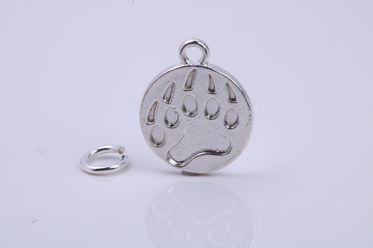Paw Print Charm, Traditional Charm, Made from Solid 925 Grade Sterling Silver, Complete with Attachment Link