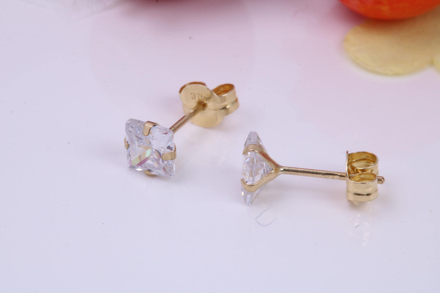 April Diamond Cubic Zirconia set Birthstone Stud Earrings, Made from Solid 9ct Yellow Gold, Choice of Two Sizes