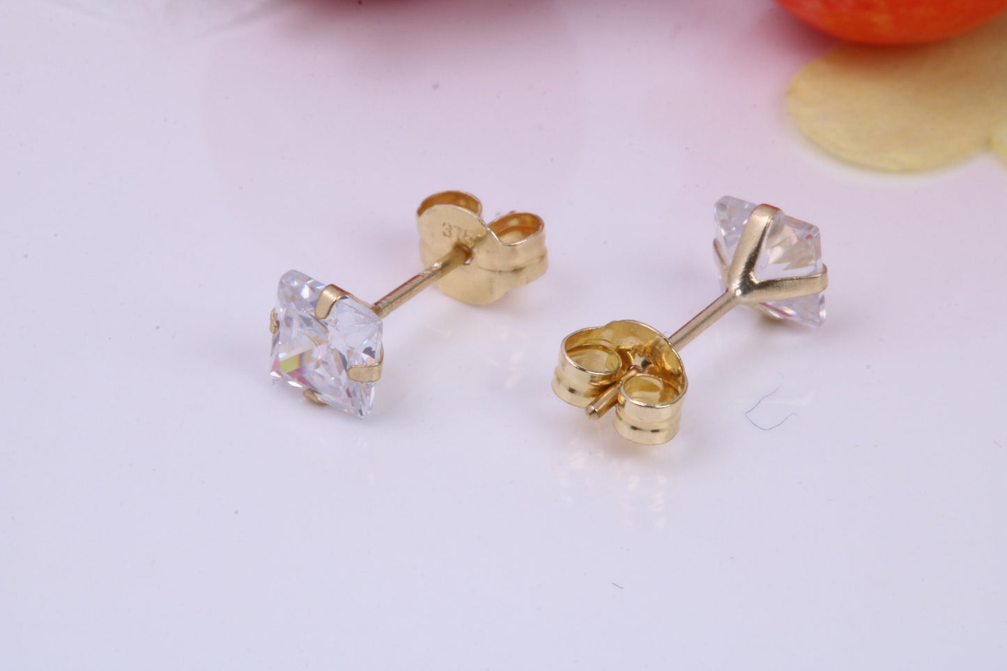April Diamond Cubic Zirconia set Birthstone Stud Earrings, Made from Solid 9ct Yellow Gold, Choice of Two Sizes