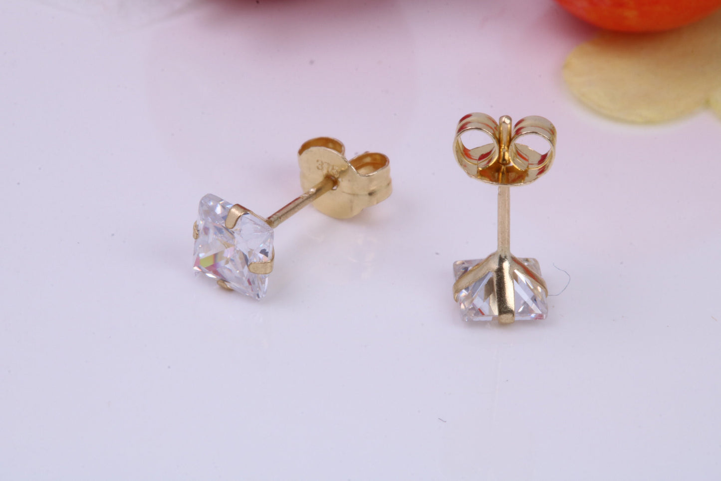 April Diamond Cubic Zirconia set Birthstone Stud Earrings, Made from Solid 9ct Yellow Gold, Choice of Two Sizes