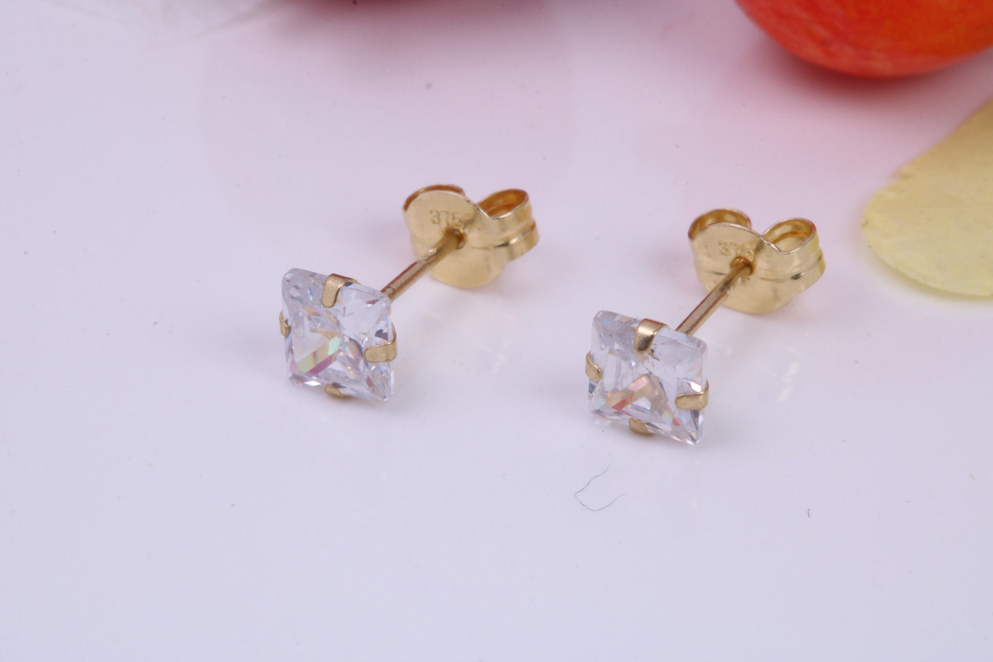 April Diamond Cubic Zirconia set Birthstone Stud Earrings, Made from Solid 9ct Yellow Gold, Choice of Two Sizes