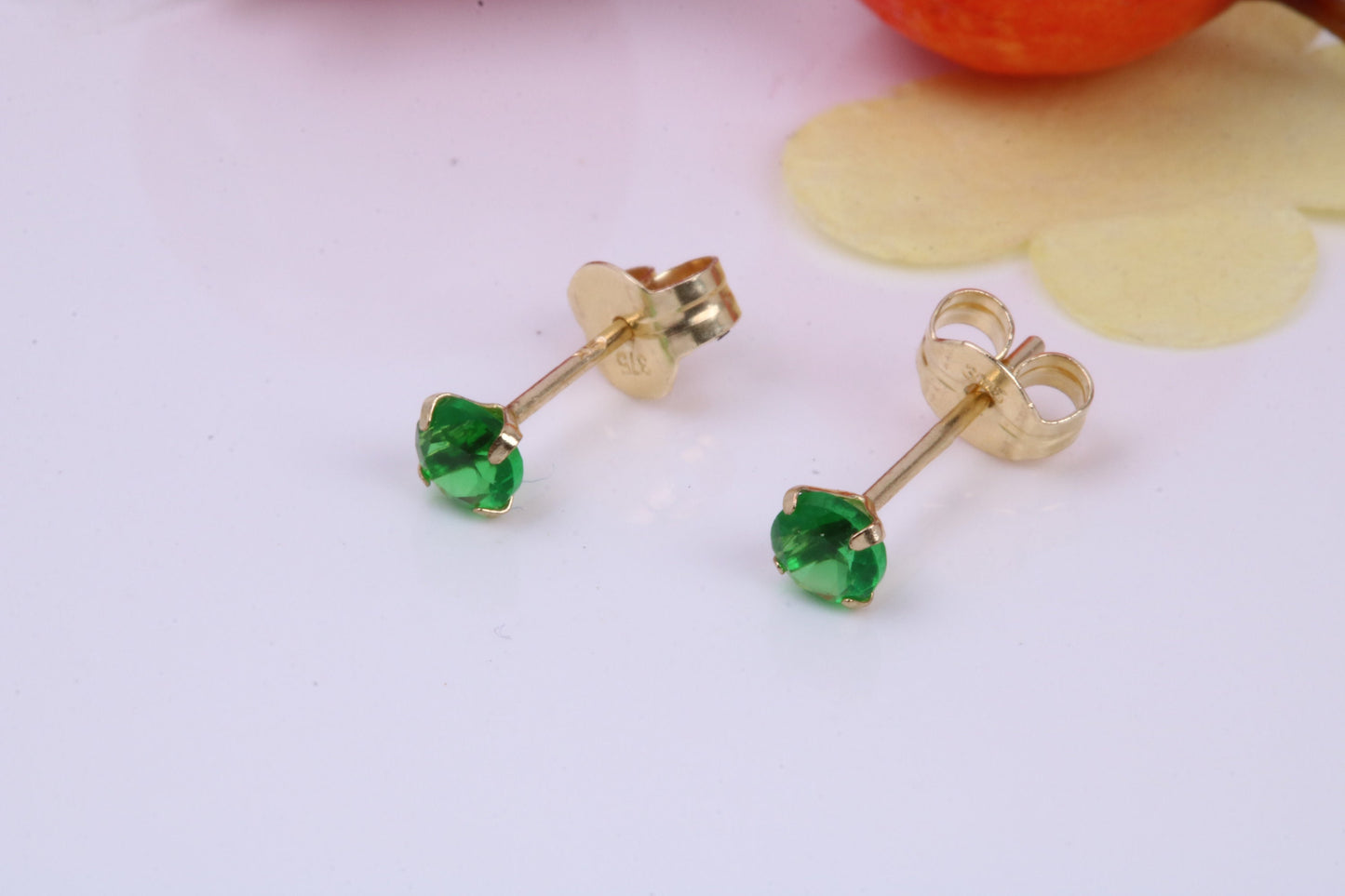 May Emerald Cubic Zirconia set Birthstone Stud Earrings, Made from Solid 9ct Yellow Gold, Choice of Two Sizes