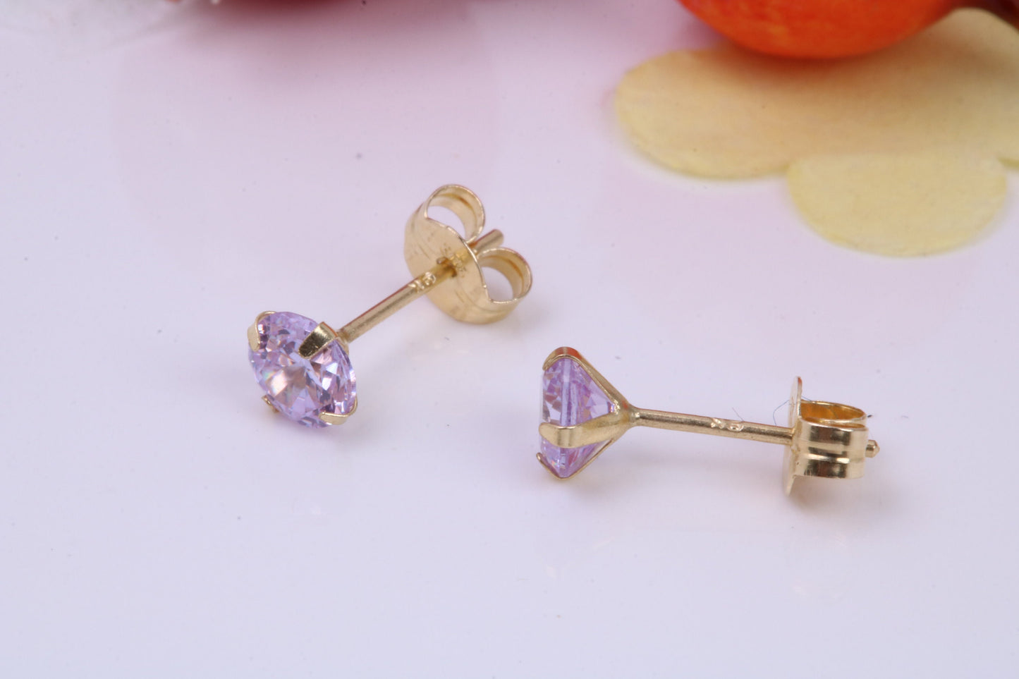 June Light Amethyst Cubic Zirconia set Birthstone Stud Earrings, Made from Solid 9ct Yellow Gold, Choice of Two Sizes