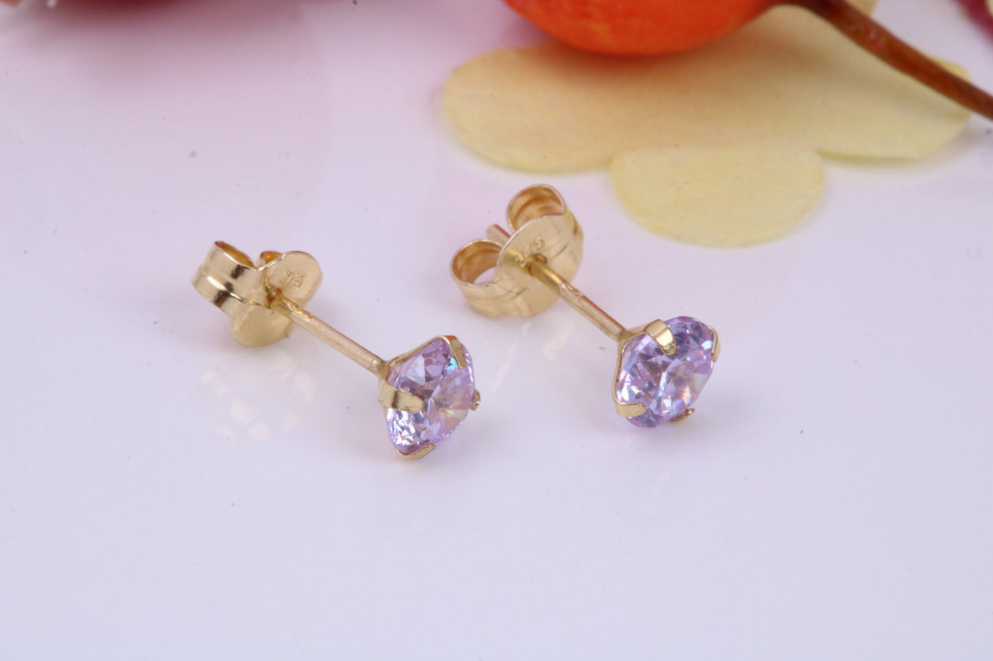 June Light Amethyst Cubic Zirconia set Birthstone Stud Earrings, Made from Solid 9ct Yellow Gold, Choice of Two Sizes
