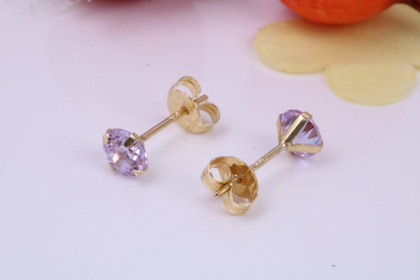 June Light Amethyst Cubic Zirconia set Birthstone Stud Earrings, Made from Solid 9ct Yellow Gold, Choice of Two Sizes