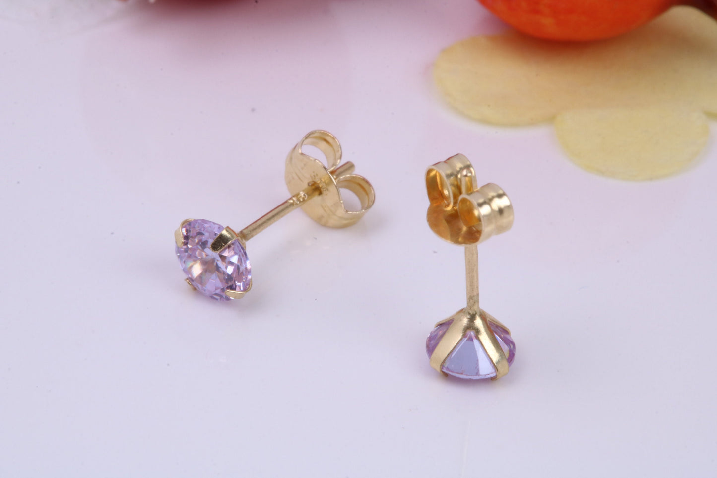 June Light Amethyst Cubic Zirconia set Birthstone Stud Earrings, Made from Solid 9ct Yellow Gold, Choice of Two Sizes