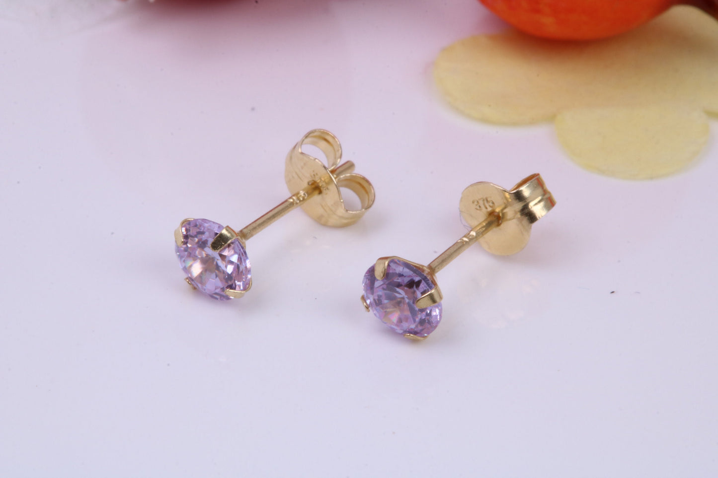 June Light Amethyst Cubic Zirconia set Birthstone Stud Earrings, Made from Solid 9ct Yellow Gold, Choice of Two Sizes