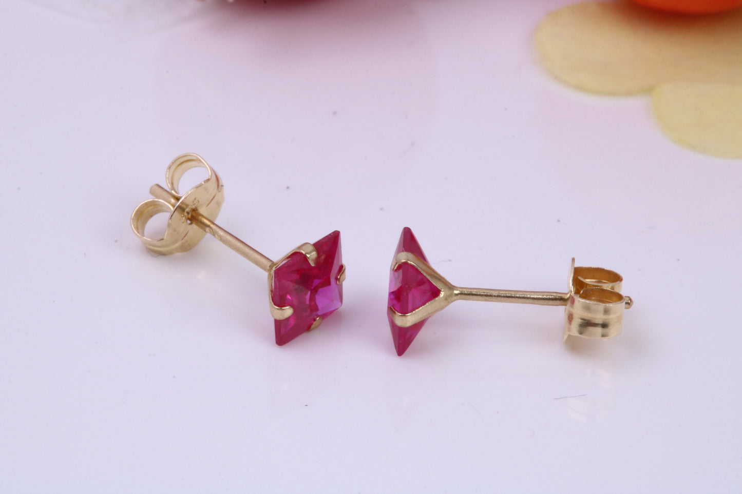 July Ruby Cubic Zirconia set Birthstone Stud Earrings, Made from Solid 9ct Yellow Gold, Choice of Two Sizes