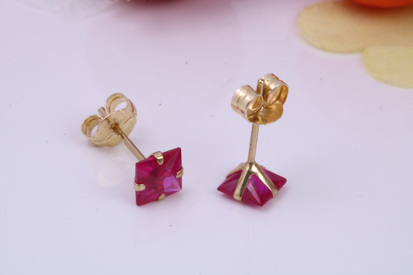 July Ruby Cubic Zirconia set Birthstone Stud Earrings, Made from Solid 9ct Yellow Gold, Choice of Two Sizes
