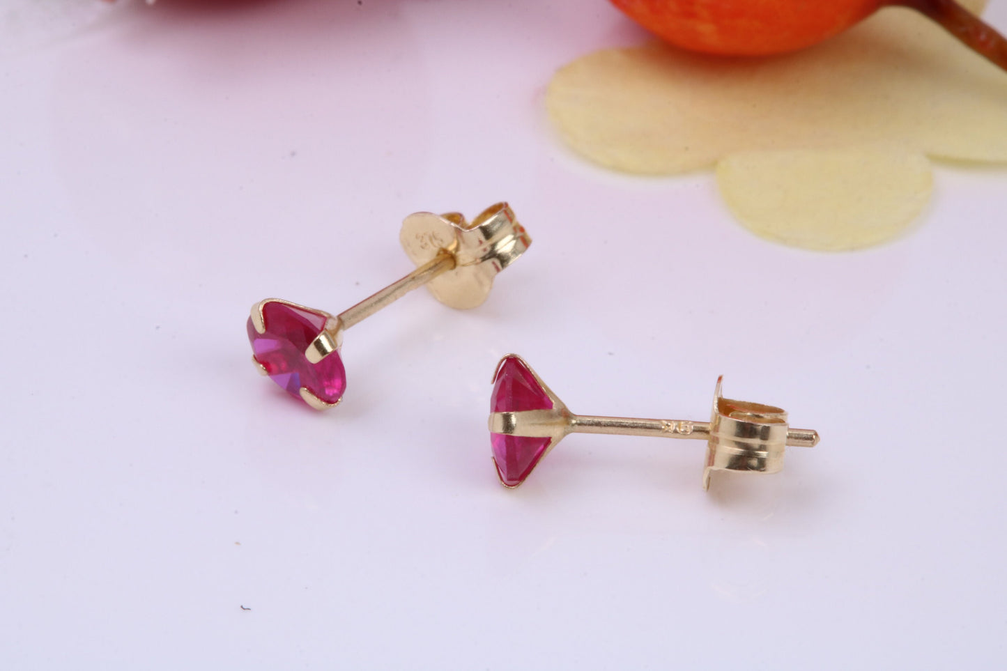 July Ruby Cubic Zirconia set Birthstone Stud Earrings, Made from Solid 9ct Yellow Gold, Choice of Two Sizes