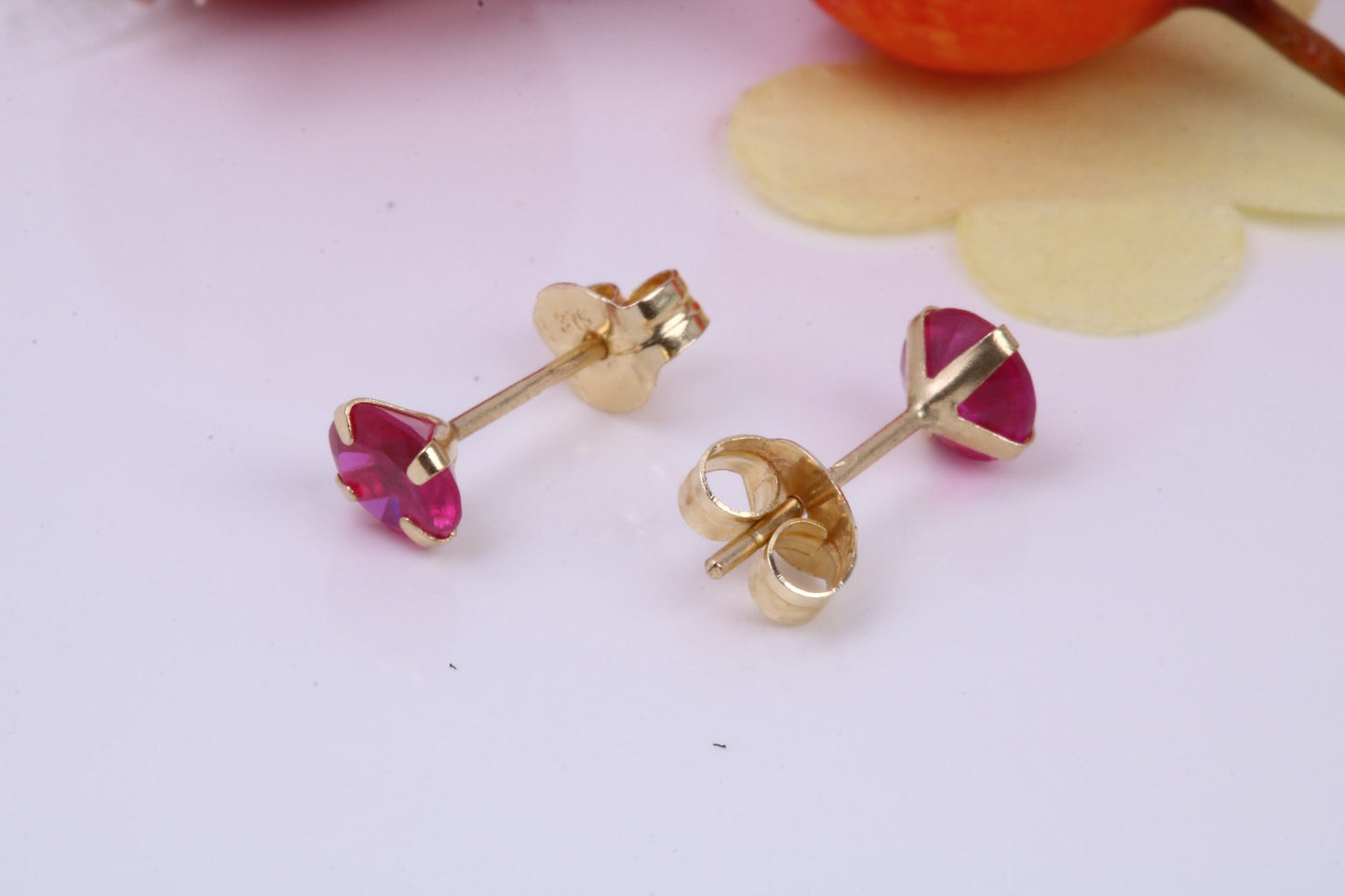 July Ruby Cubic Zirconia set Birthstone Stud Earrings, Made from Solid 9ct Yellow Gold, Choice of Two Sizes