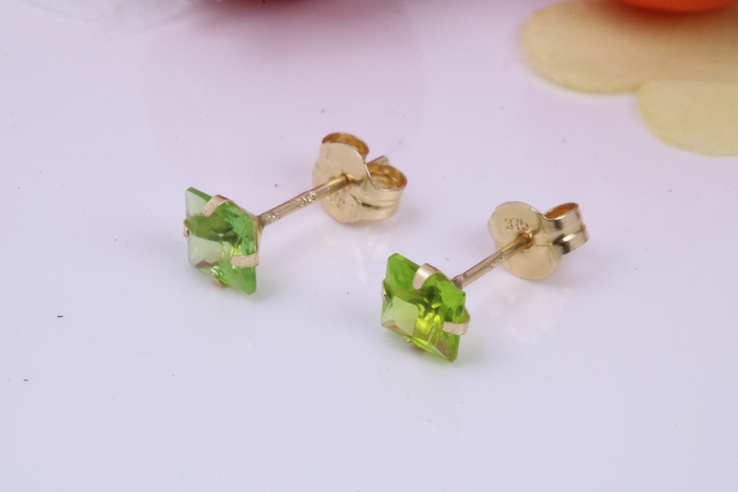 August Peridot Cubic Zirconia set Birthstone Stud Earrings, Made from Solid 9ct Yellow Gold, Choice of Two Sizes