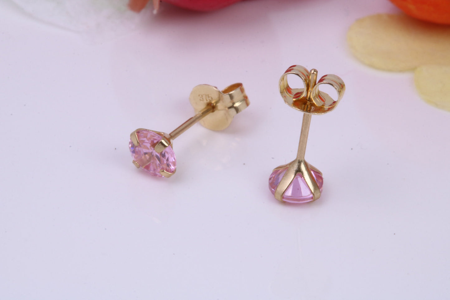 October Pink Rose Cubic Zirconia set Birthstone Stud Earrings, Made from Solid 9ct Yellow Gold, Choice of Two Sizes
