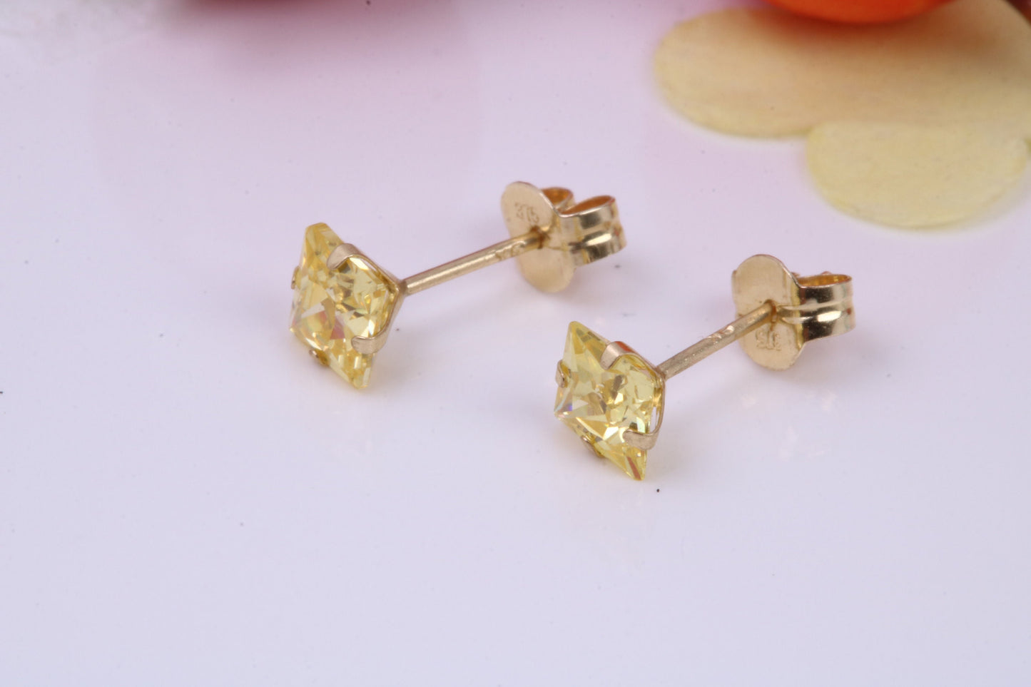 November Yellow Sapphire Cubic Zirconia set Birthstone Stud Earrings, Made from Solid 9ct Yellow Gold, Choice of Two Sizes
