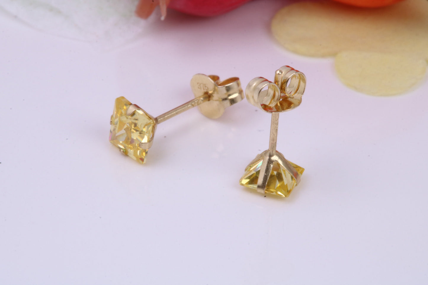 November Yellow Sapphire Cubic Zirconia set Birthstone Stud Earrings, Made from Solid 9ct Yellow Gold, Choice of Two Sizes