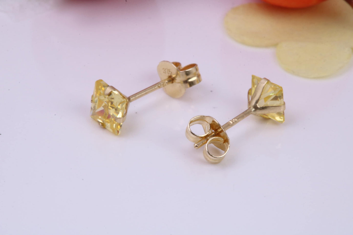 November Yellow Sapphire Cubic Zirconia set Birthstone Stud Earrings, Made from Solid 9ct Yellow Gold, Choice of Two Sizes