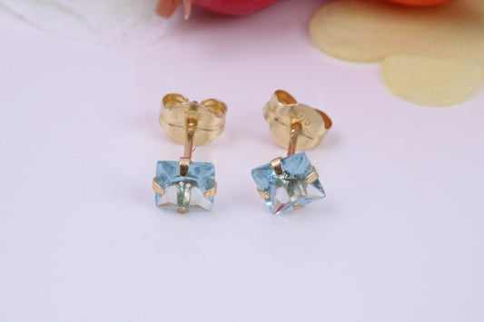 December Blue Zircon Cubic Zirconia set Birthstone Stud Earrings, Made from Solid 9ct Yellow Gold, Choice of Two Sizes