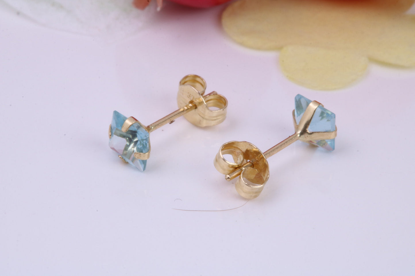 December Blue Zircon Cubic Zirconia set Birthstone Stud Earrings, Made from Solid 9ct Yellow Gold, Choice of Two Sizes