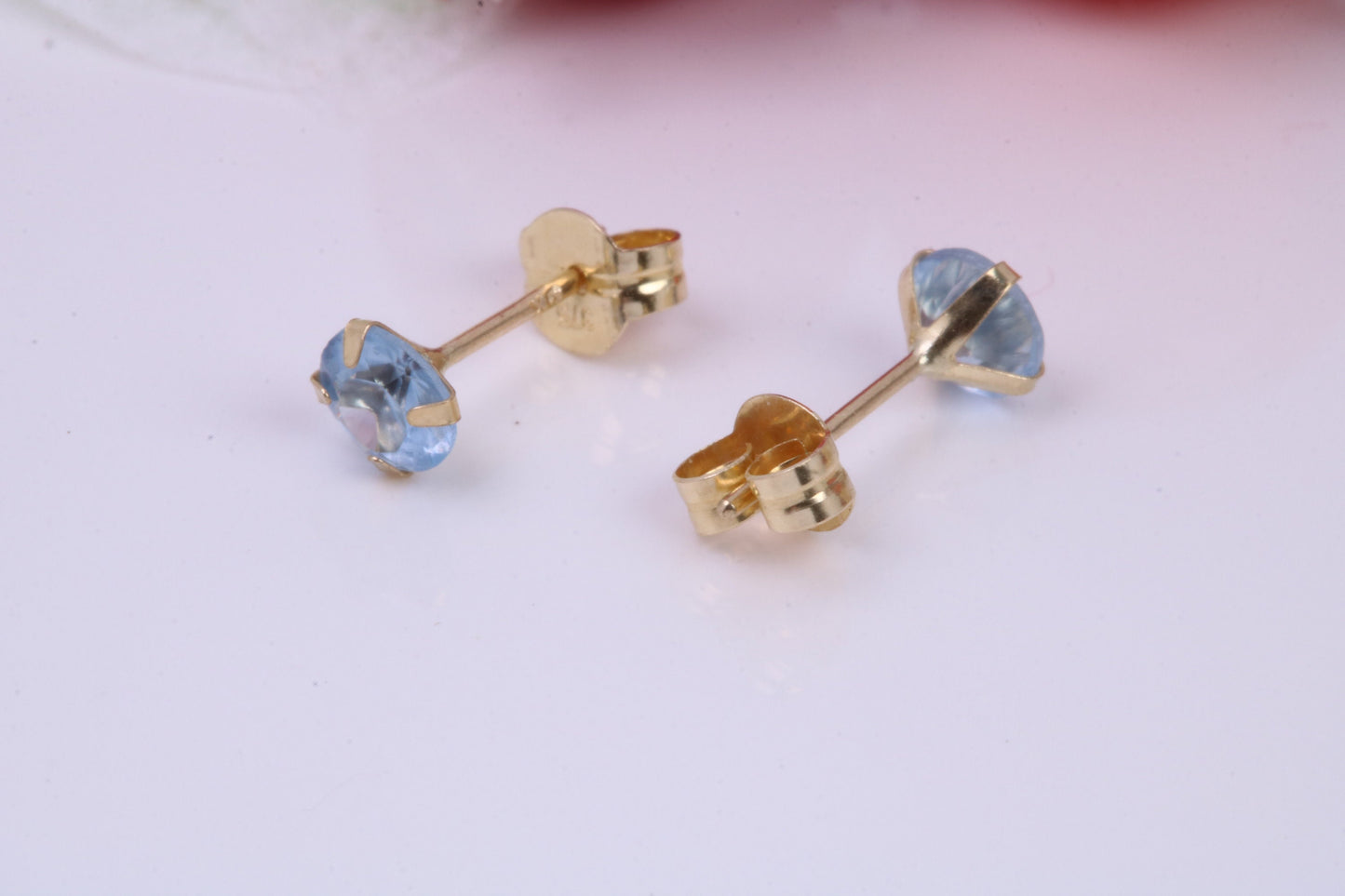 December Blue Zircon Cubic Zirconia set Birthstone Stud Earrings, Made from Solid 9ct Yellow Gold, Choice of Two Sizes