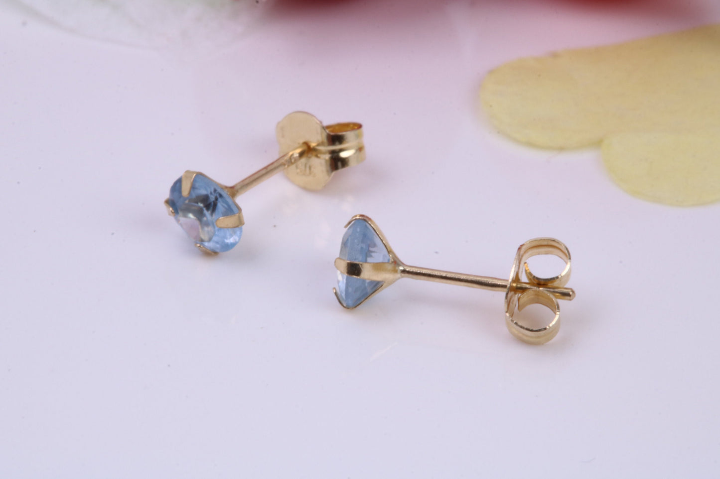 December Blue Zircon Cubic Zirconia set Birthstone Stud Earrings, Made from Solid 9ct Yellow Gold, Choice of Two Sizes