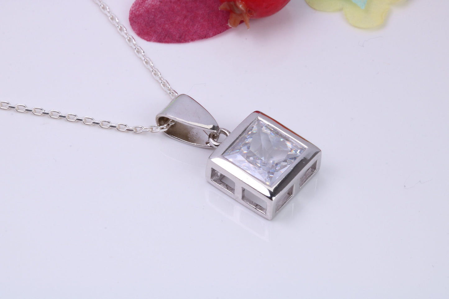 12 mm Square Cubic Zirconia set Necklace, Made from Solid Sterling Silver