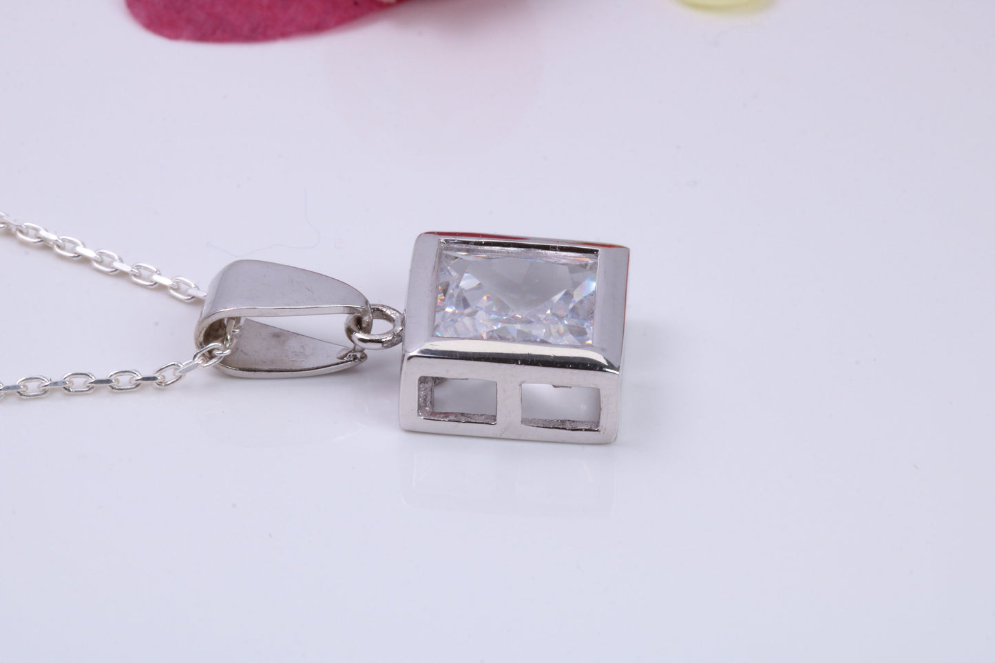 12 mm Square Cubic Zirconia set Necklace, Made from Solid Sterling Silver