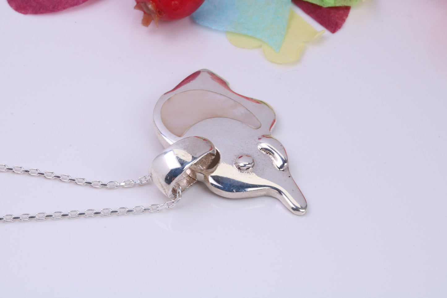 Elephant Necklace Inlaid with Mother of Pearl, Made from Solid Sterling Silver