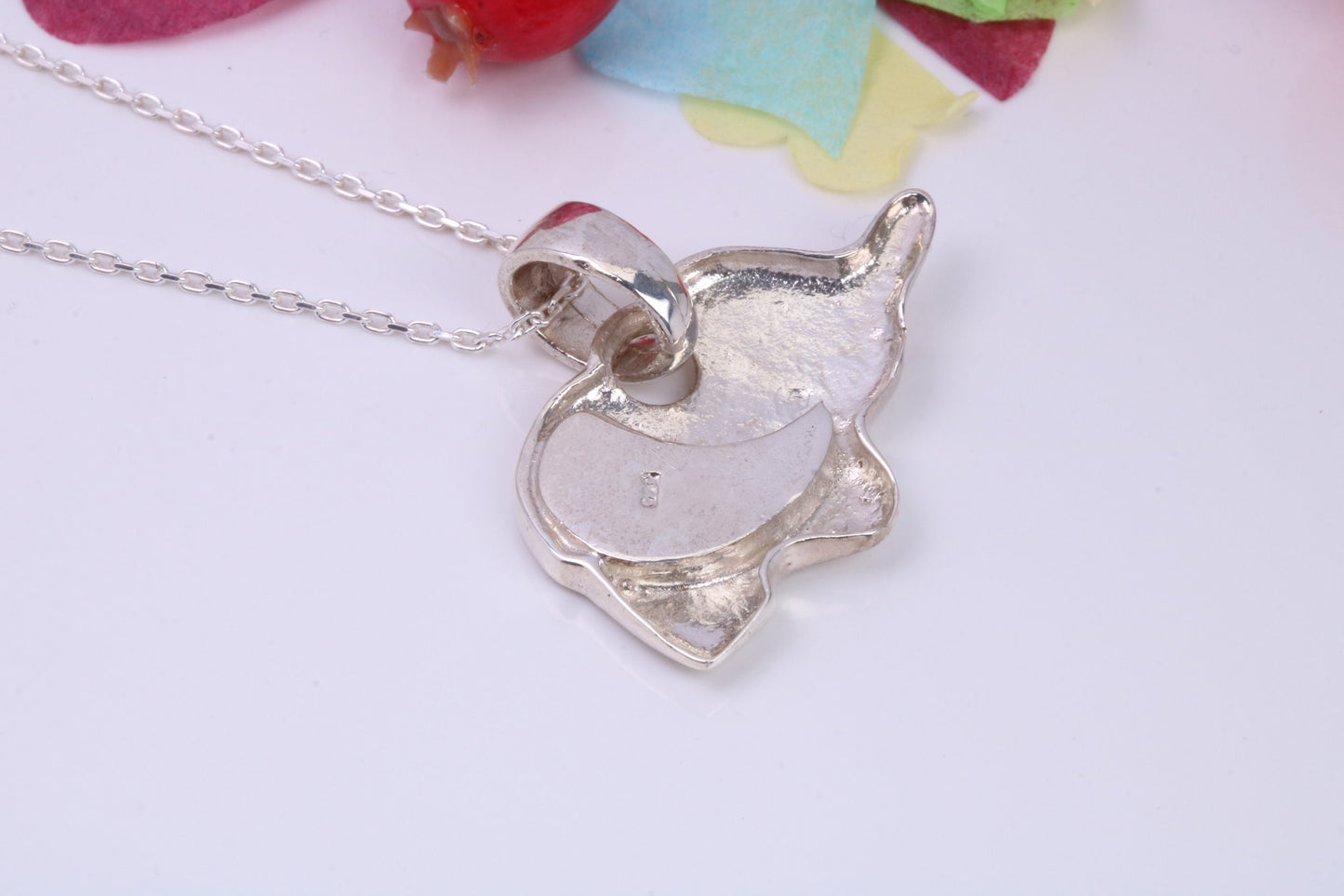 Elephant Necklace Inlaid with Mother of Pearl, Made from Solid Sterling Silver