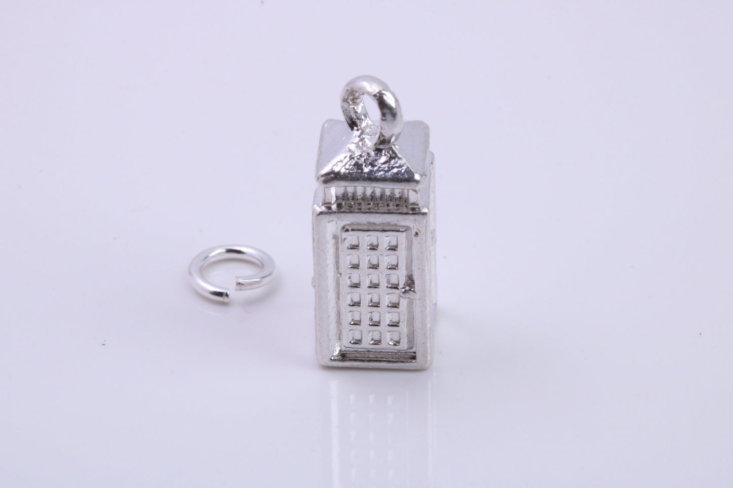 Telephone Booth Charm, Traditional Charm, Made from Solid 925 Grade Sterling Silver, Complete with Attachment Link