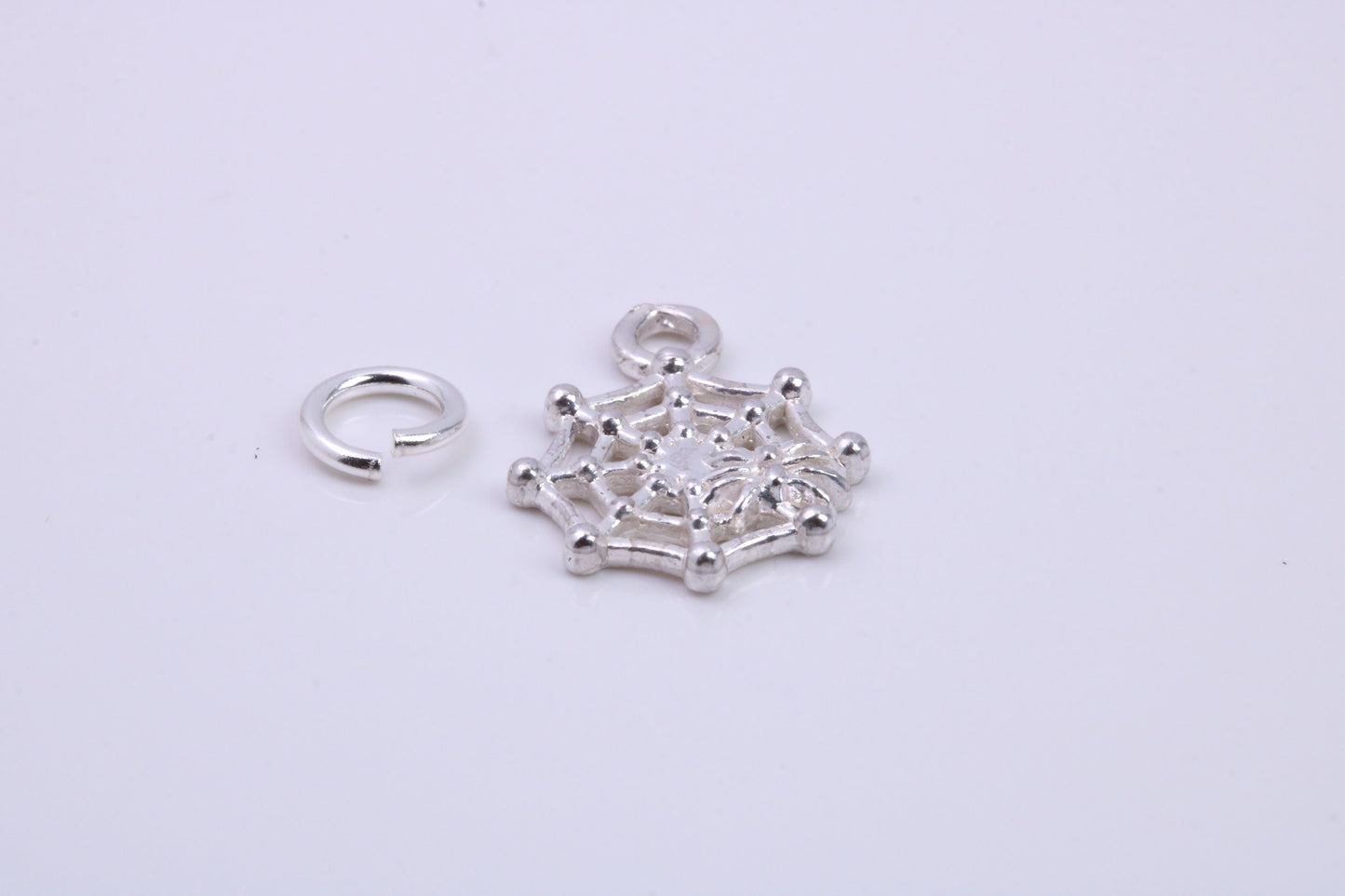 Spider in Web Charm, Traditional Charm, Made from Solid 925 Grade Sterling Silver, Complete with Attachment Link