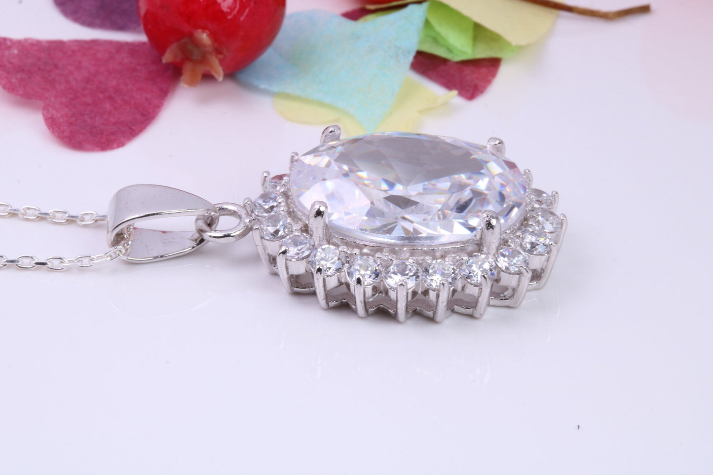 Large Oval cut Cubic Zirconia set Necklace, Made from Solid Sterling Silver, Very Dressy
