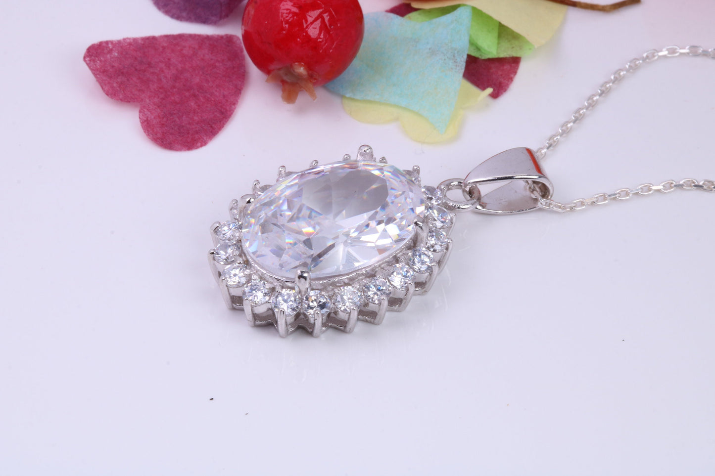 Large Oval cut Cubic Zirconia set Necklace, Made from Solid Sterling Silver, Very Dressy