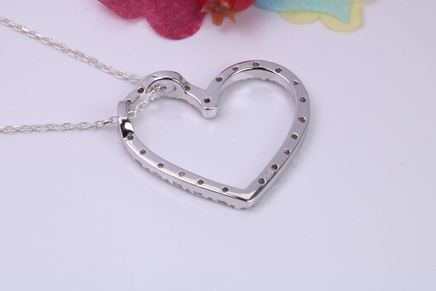 Large Love Heart Cubic Zirconia set Necklace, Made from Solid Sterling Silver, Very Dressy