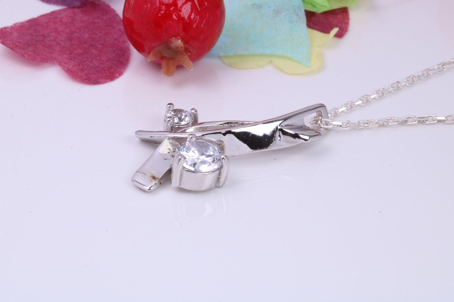 Large Round cut Cubic Zirconia set Necklace, Made from Solid Sterling Silver, Very Dressy