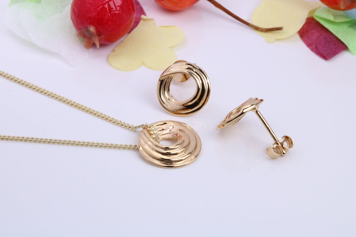 Circular Necklace and Earrings, Made from solid Sterling Silver, 18ct Yellow Gold Plated