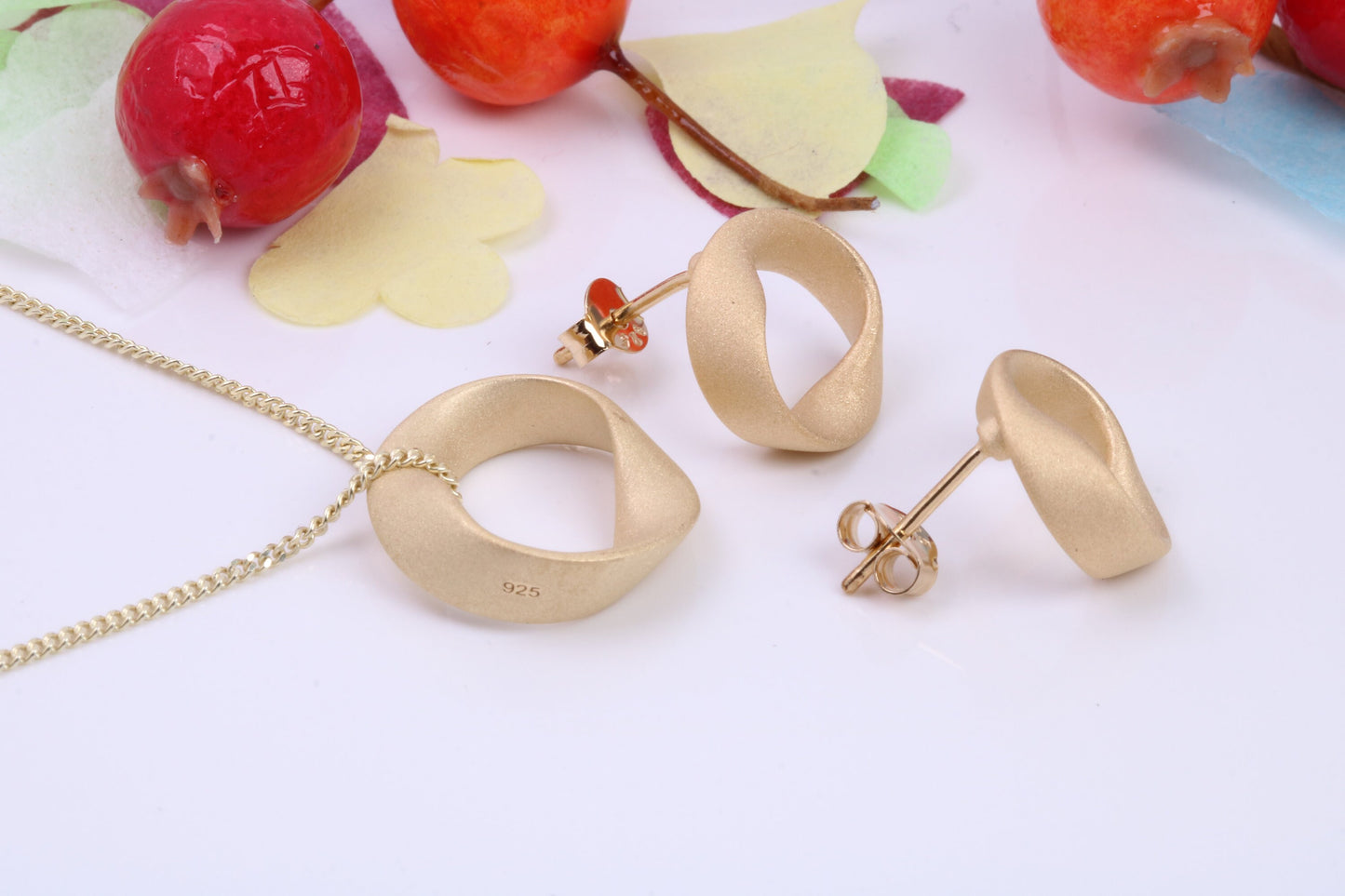 Circular Necklace and Earrings, Made from solid Sterling Silver, 18ct Yellow Gold Plated