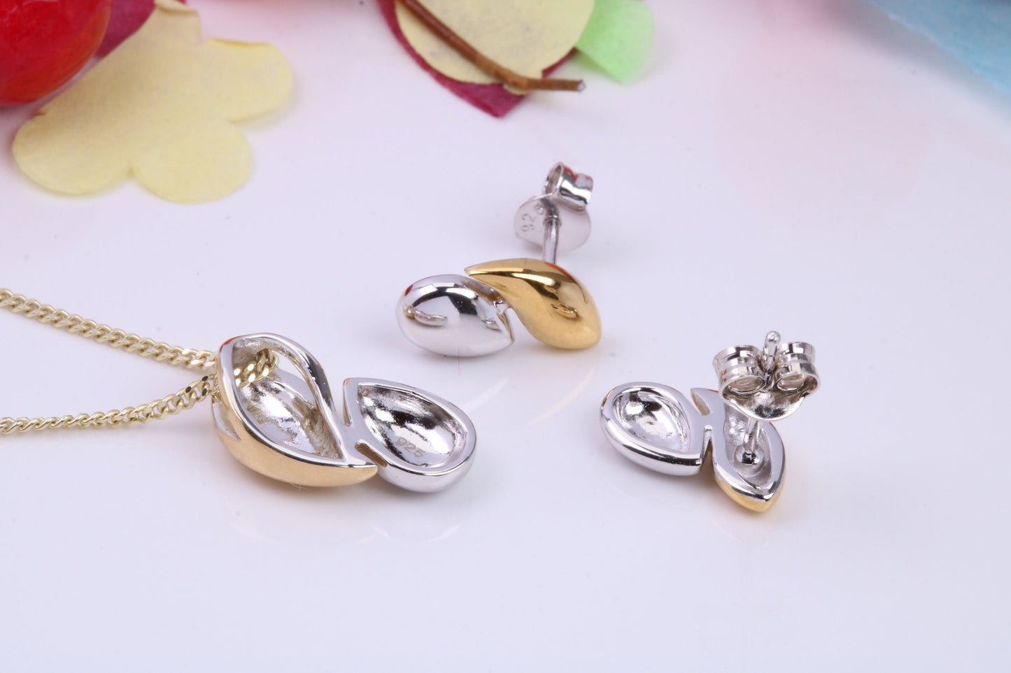 Water Drop Necklace and Earrings, Made from solid Sterling Silver, 18ct Yellow Gold Plated