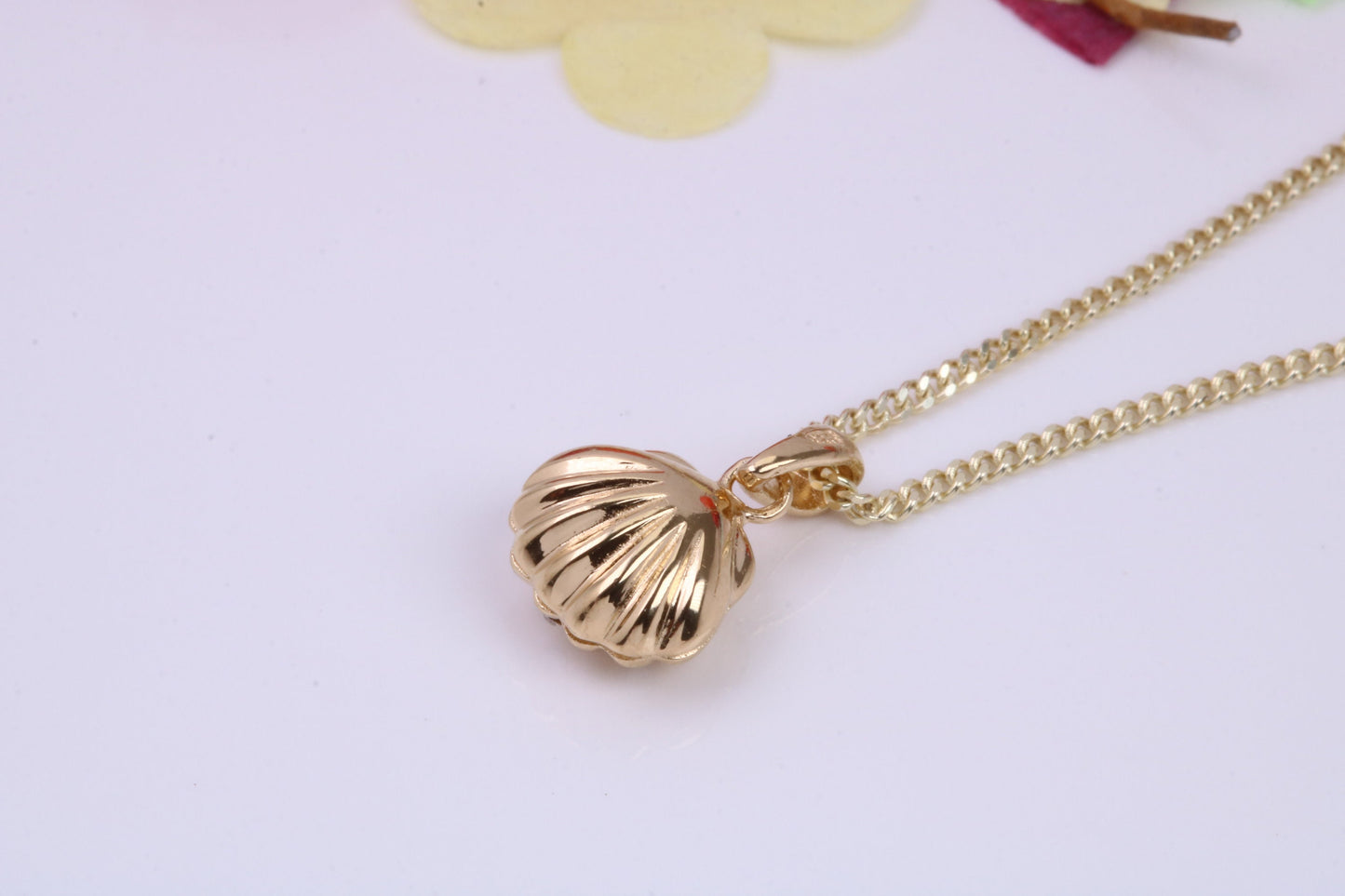 Shell Necklace set with Cubic Zirconia, Made from solid Sterling Silver, 18ct Yellow Gold Plated