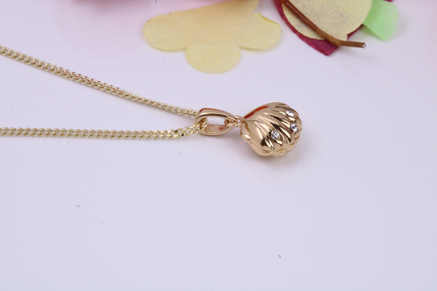 Shell Necklace set with Cubic Zirconia, Made from solid Sterling Silver, 18ct Yellow Gold Plated