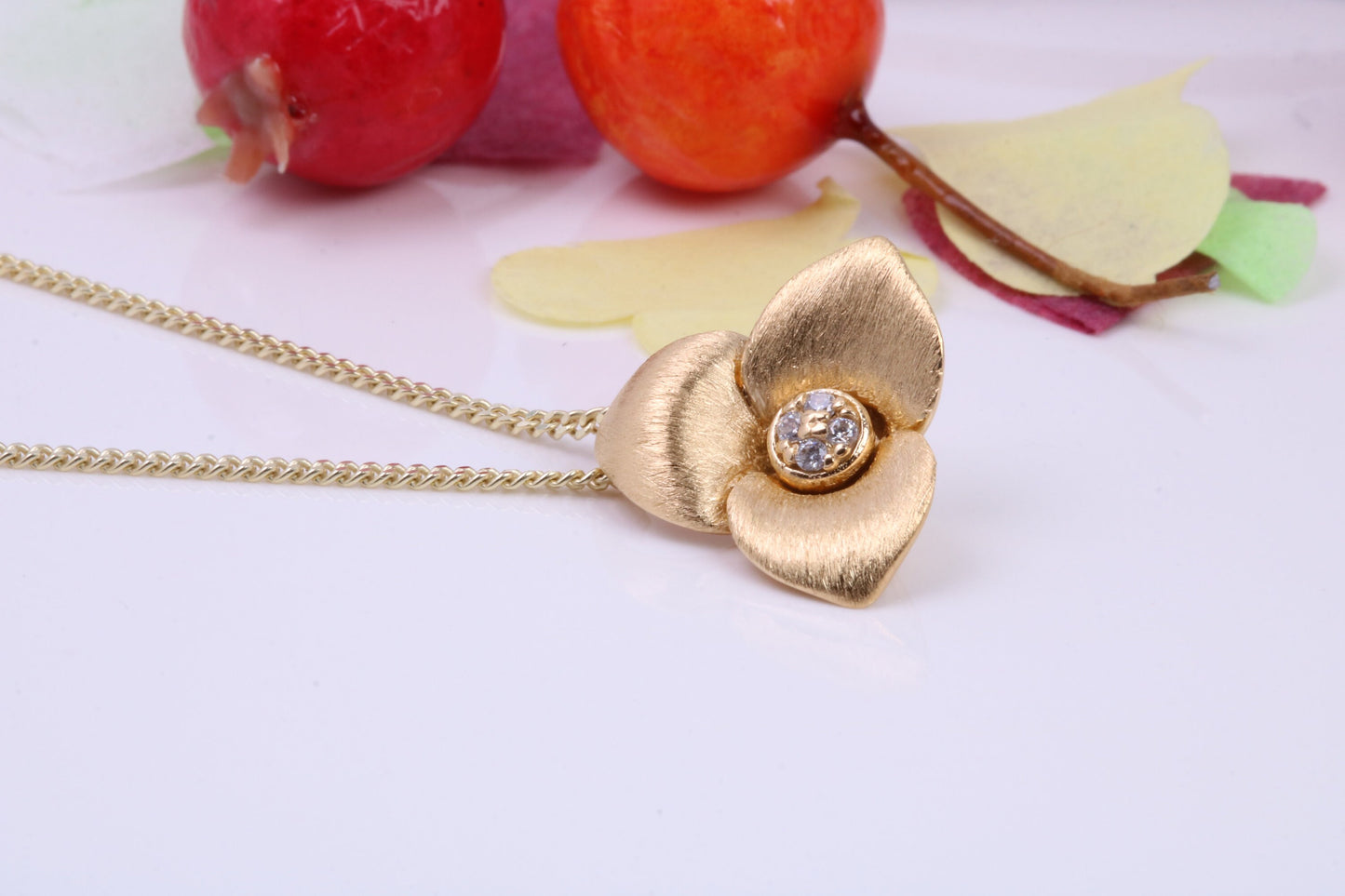 Flower Necklace set with Cubic Zirconia, Made from solid Sterling Silver, 18ct Yellow Gold Plated