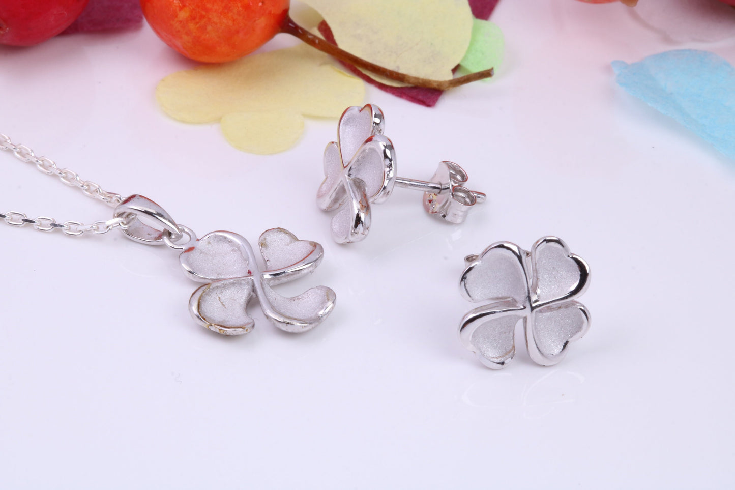Clover Flower Necklace and Earrings, Made from solid Sterling Silver