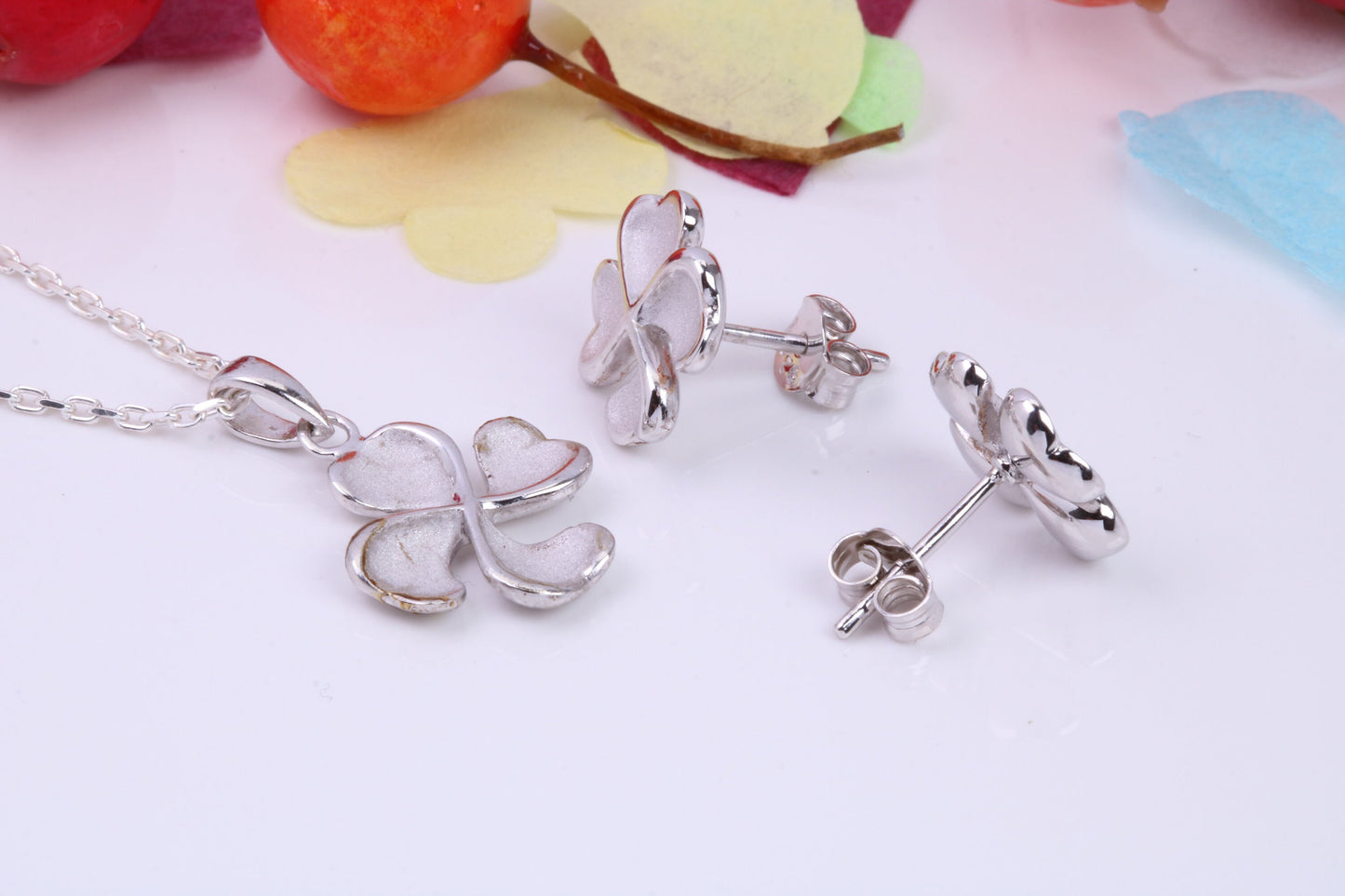 Clover Flower Necklace and Earrings, Made from solid Sterling Silver
