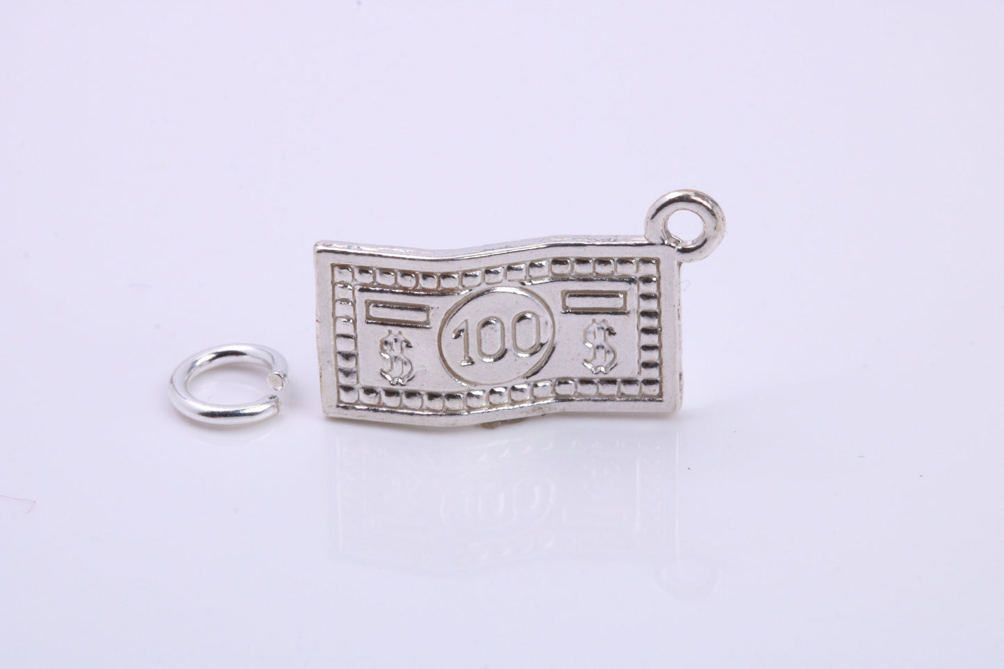100 Dollar Bill Charm, Traditional Charm, Made from Solid 925 Grade Sterling Silver, Complete with Attachment Link