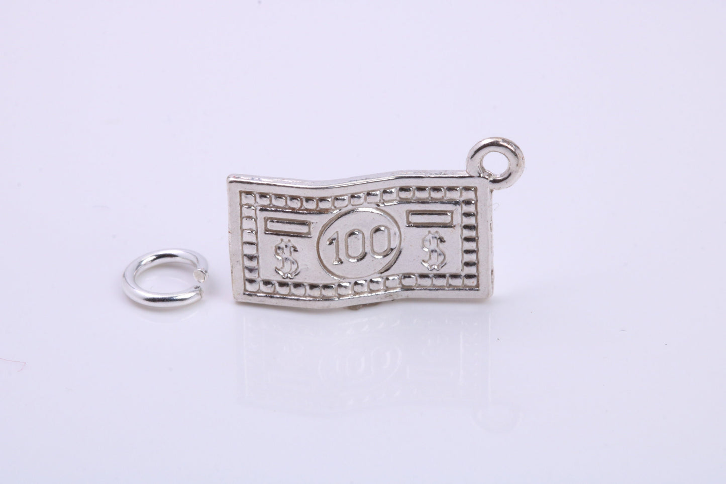 100 Dollar Bill Charm, Traditional Charm, Made from Solid 925 Grade Sterling Silver, Complete with Attachment Link