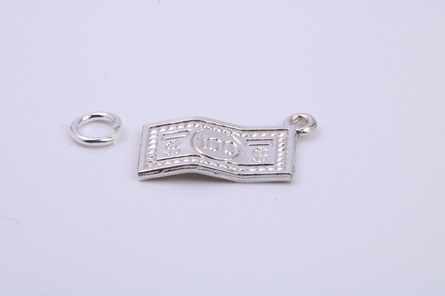100 Dollar Bill Charm, Traditional Charm, Made from Solid 925 Grade Sterling Silver, Complete with Attachment Link