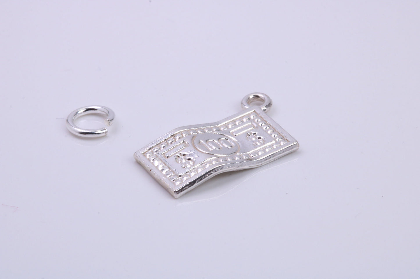 100 Dollar Bill Charm, Traditional Charm, Made from Solid 925 Grade Sterling Silver, Complete with Attachment Link