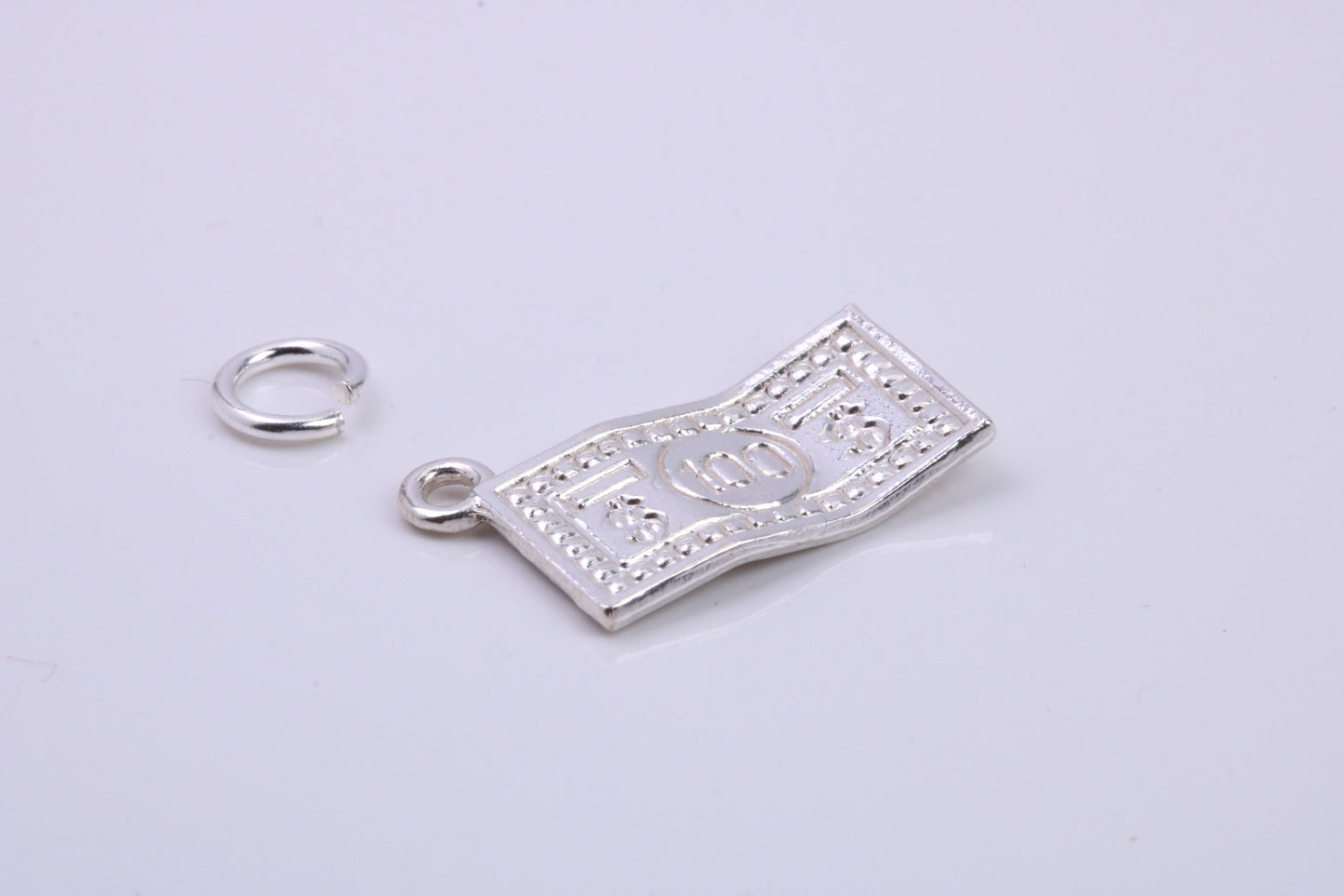 100 Dollar Bill Charm, Traditional Charm, Made from Solid 925 Grade Sterling Silver, Complete with Attachment Link