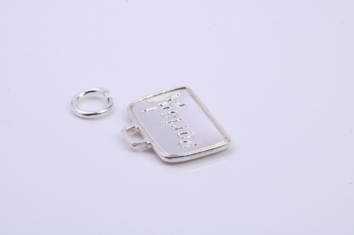 Travel Suitcase Charm, Traditional Charm, Made from Solid 925 Grade Sterling Silver, Complete with Attachment Link