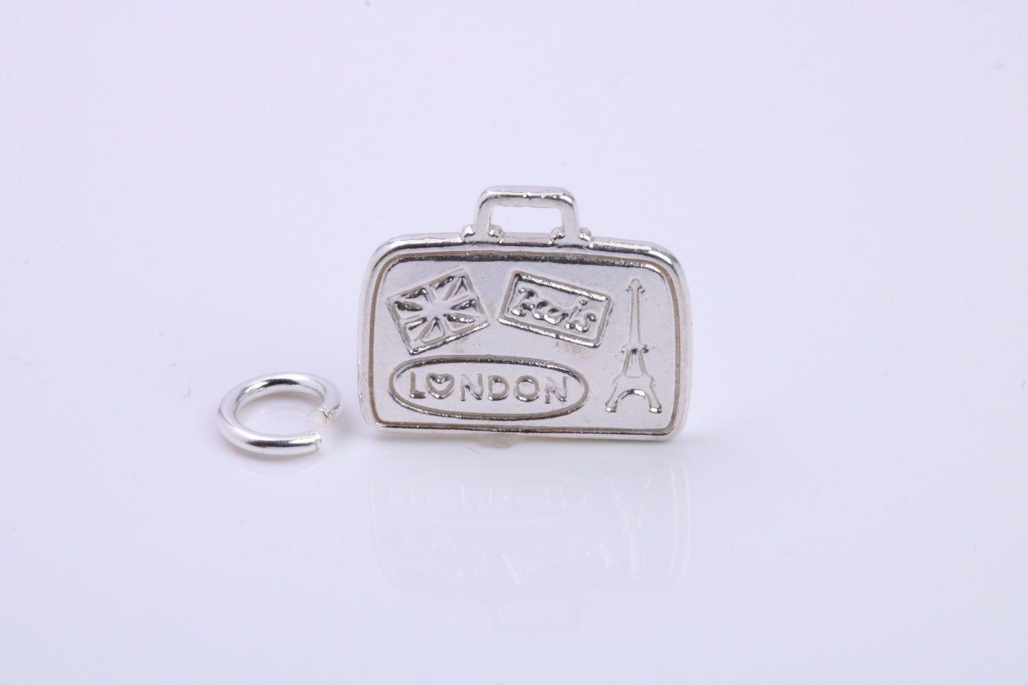 Travel Suitcase Charm, Traditional Charm, Made from Solid 925 Grade Sterling Silver, Complete with Attachment Link